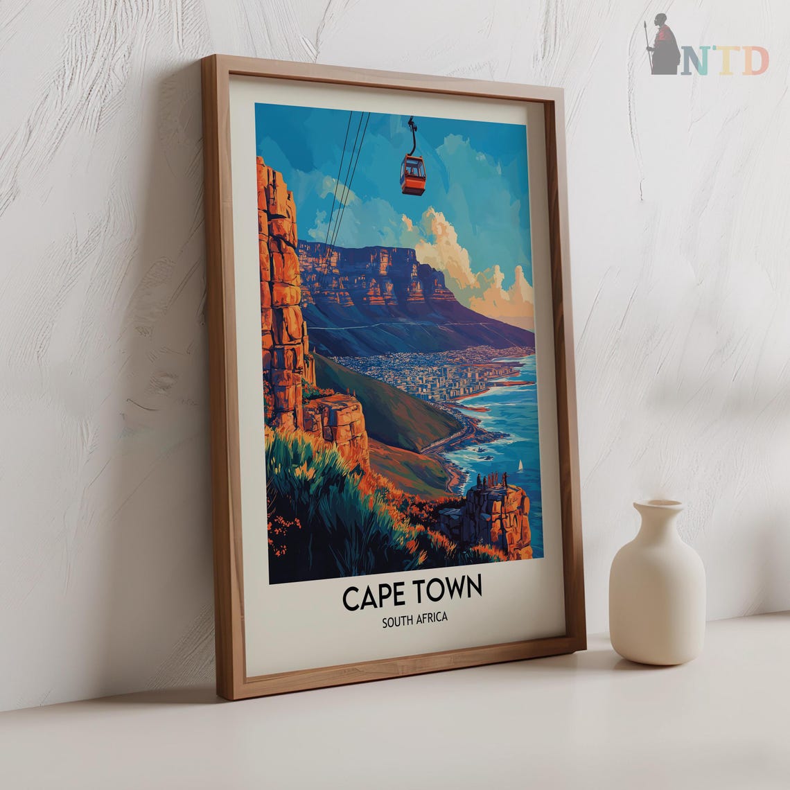 Cape Town Cable Car Sunset Cliffs Ocean Panorama Travel Poster - Image 2