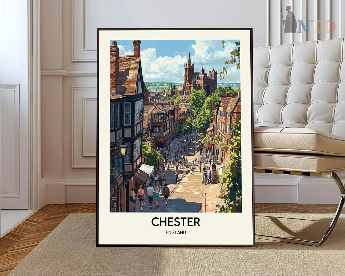 Chester England Historic Street Cathedral View Travel Art Poster