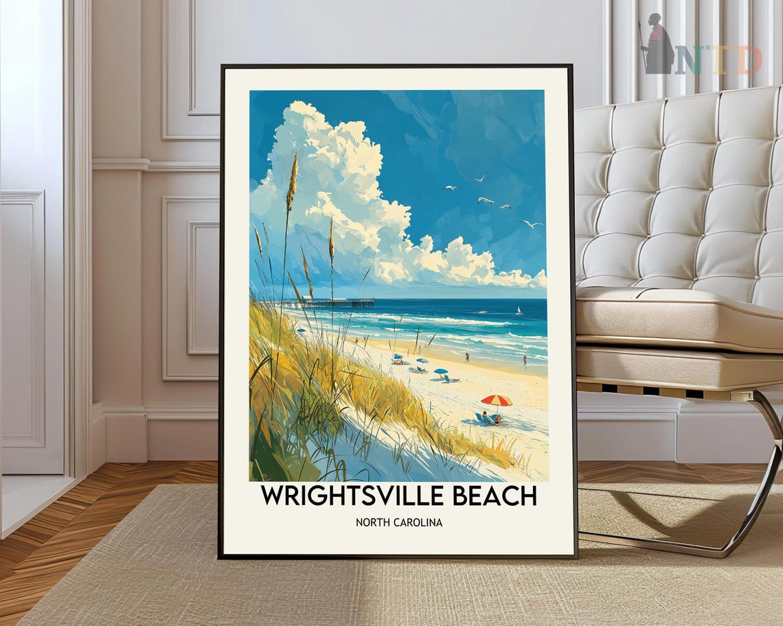 Wrightsville Beach North Carolina Sunny Seaside Travel Poster