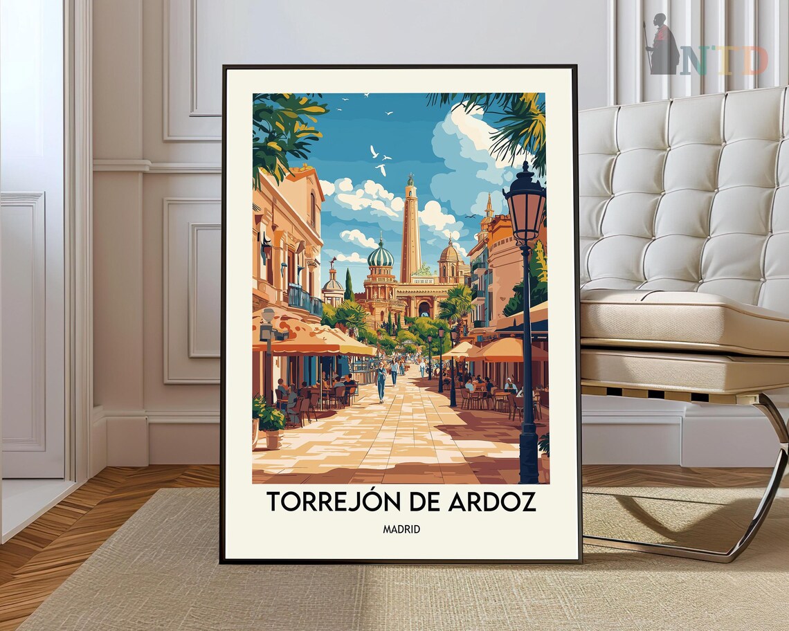 Torrejón de Ardoz Madrid Plaza Mayor Café Retro Travel Poster