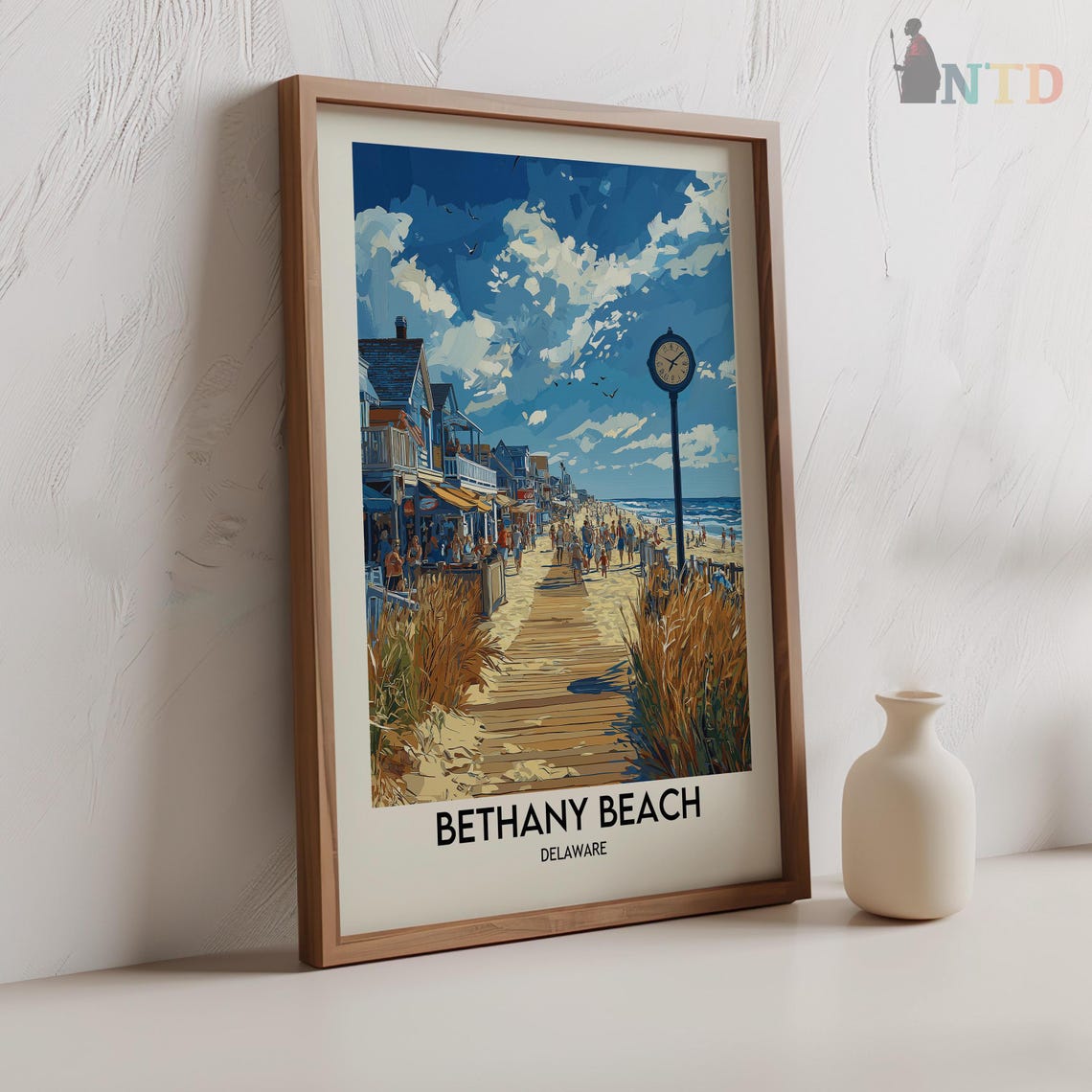 Bethany Beach Delaware Boardwalk Clock Beach Vintage Travel Poster - Image 2