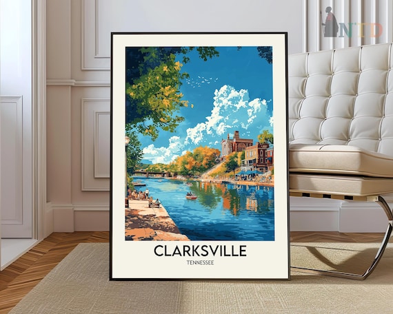 Clarksville Tennessee Riverfront Vintage Style Travel Poster
