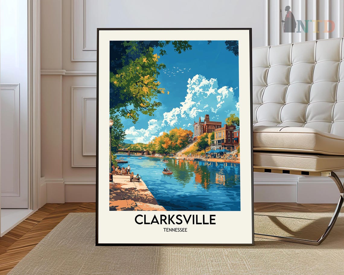 Clarksville Tennessee Riverfront Vintage Style Travel Poster