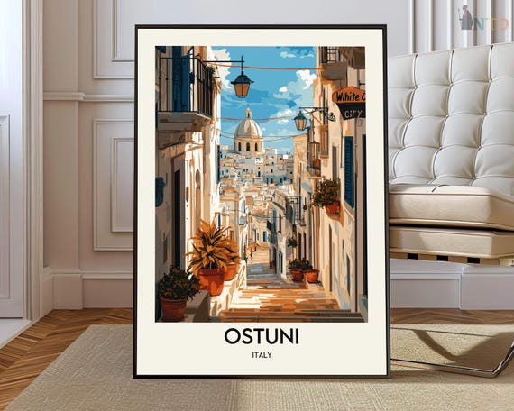 Ostuni Poster Wall Art Print Photo Map Travel Italy White City Of Puglia
