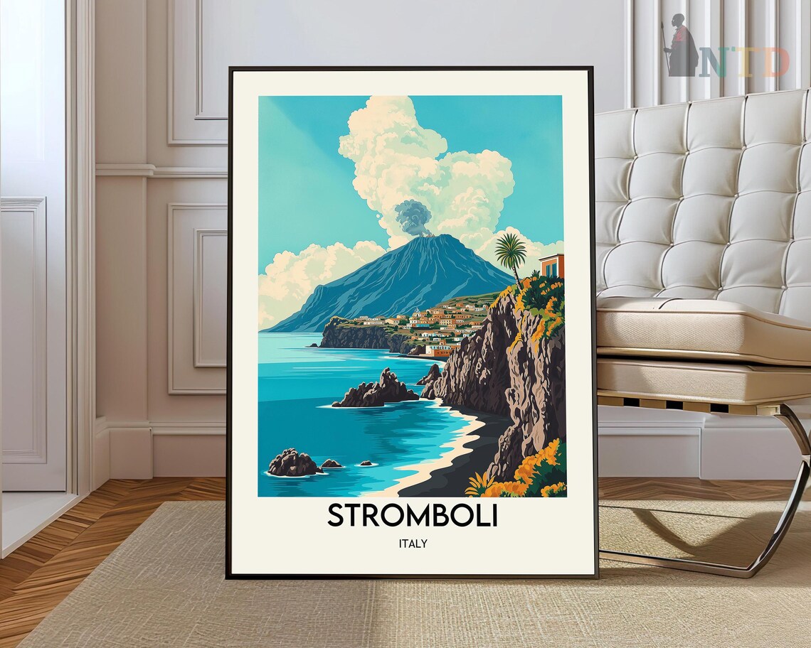 Stromboli Travel Poster, Italy Art Print