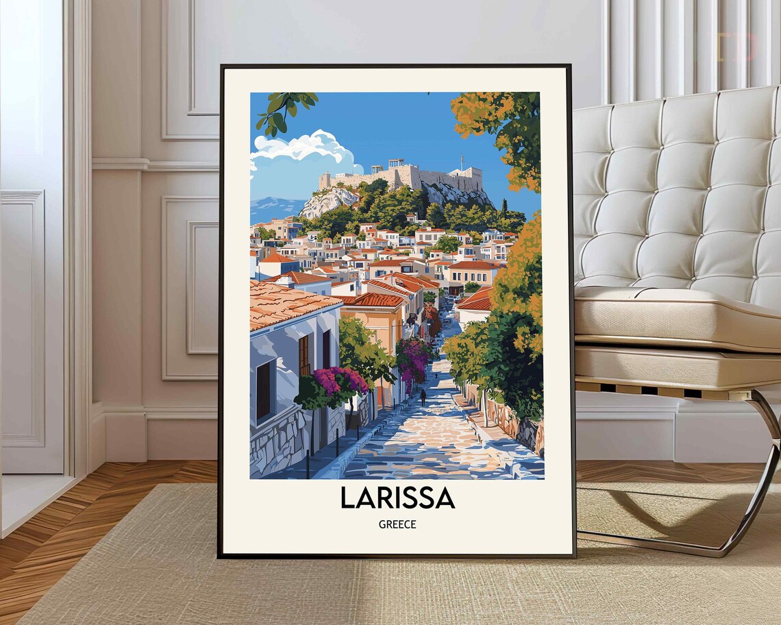 Larissa Greece Old Town Street Illustrated Travel Souvenir Poster