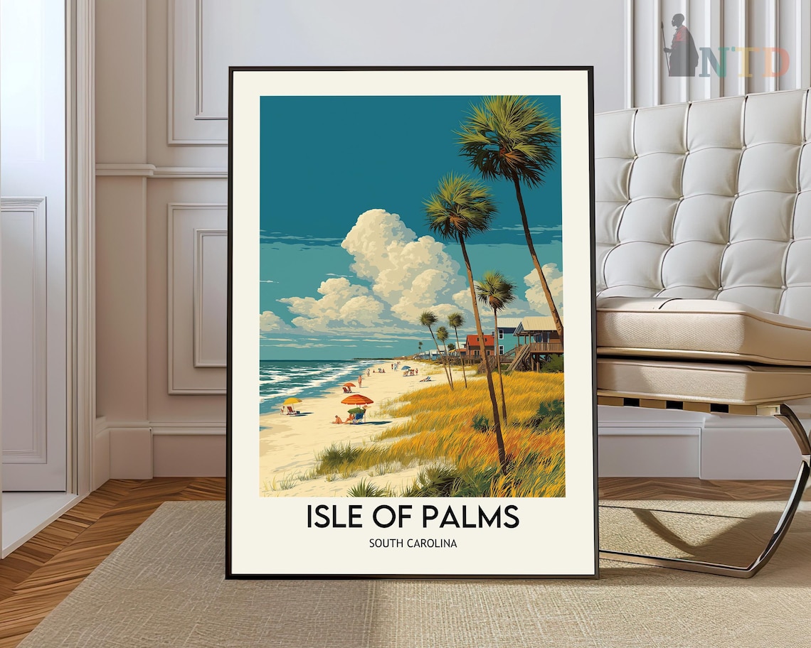 Isle Of Palms South Carolina Beach Palms Retro Travel Poster