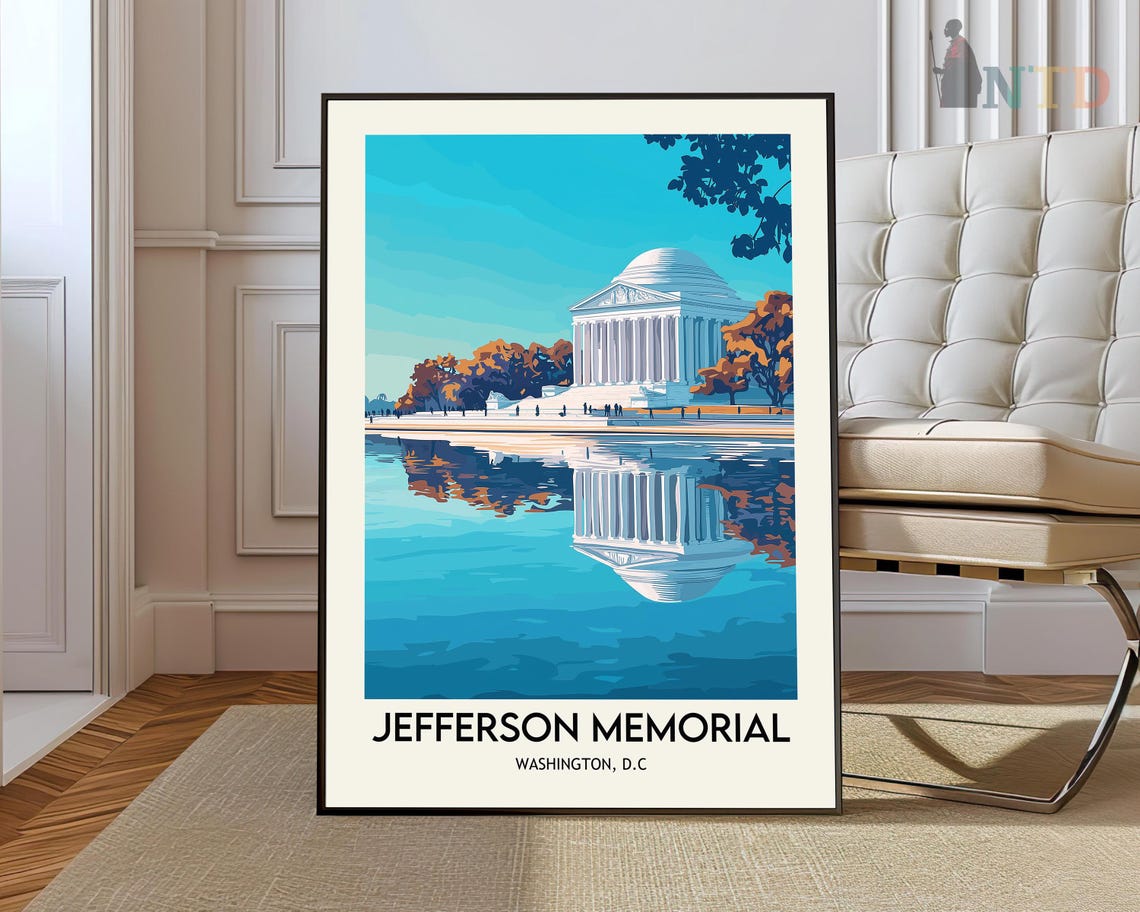 Jefferson Memorial Poster Washington DC Tidal Basin Vintage Travel Art
