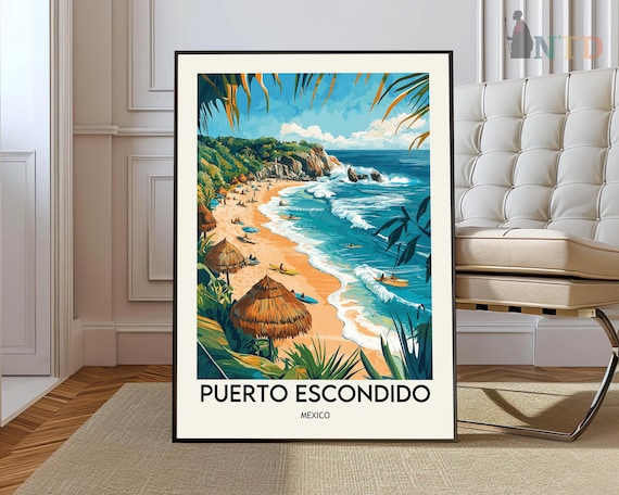 Puerto Escondido Mexico Tropical Surf Beach Travel Art Poster