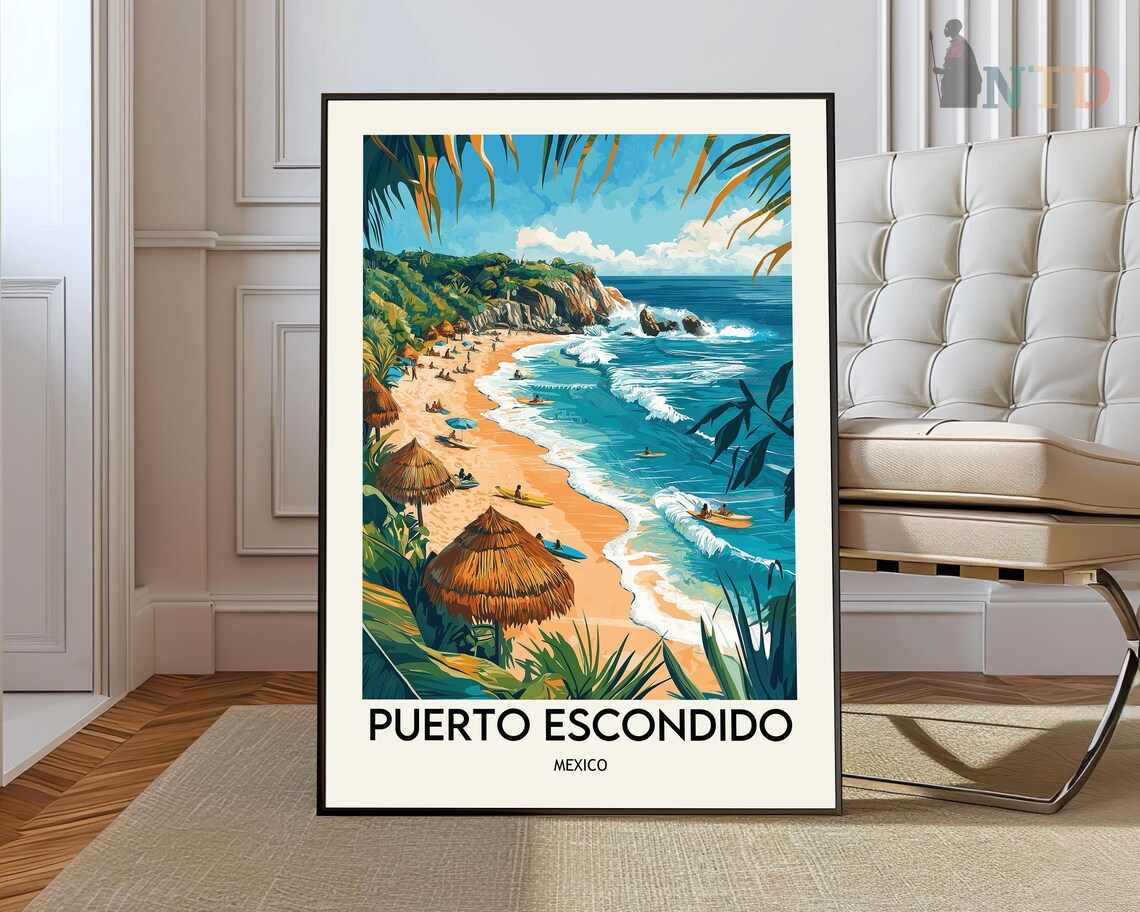 Puerto Escondido Mexico Tropical Surf Beach Travel Art Poster