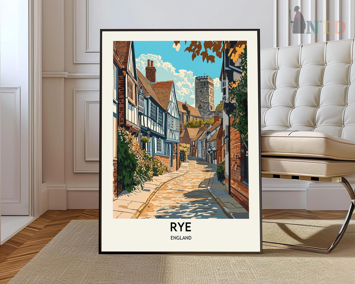 Historic Cobbled Street Rye East Sussex England Travel Poster