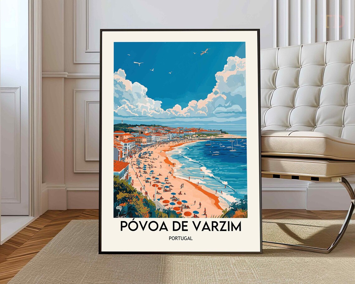Póvoa de Varzim Golden Beach Portugal Coastline Travel Poster