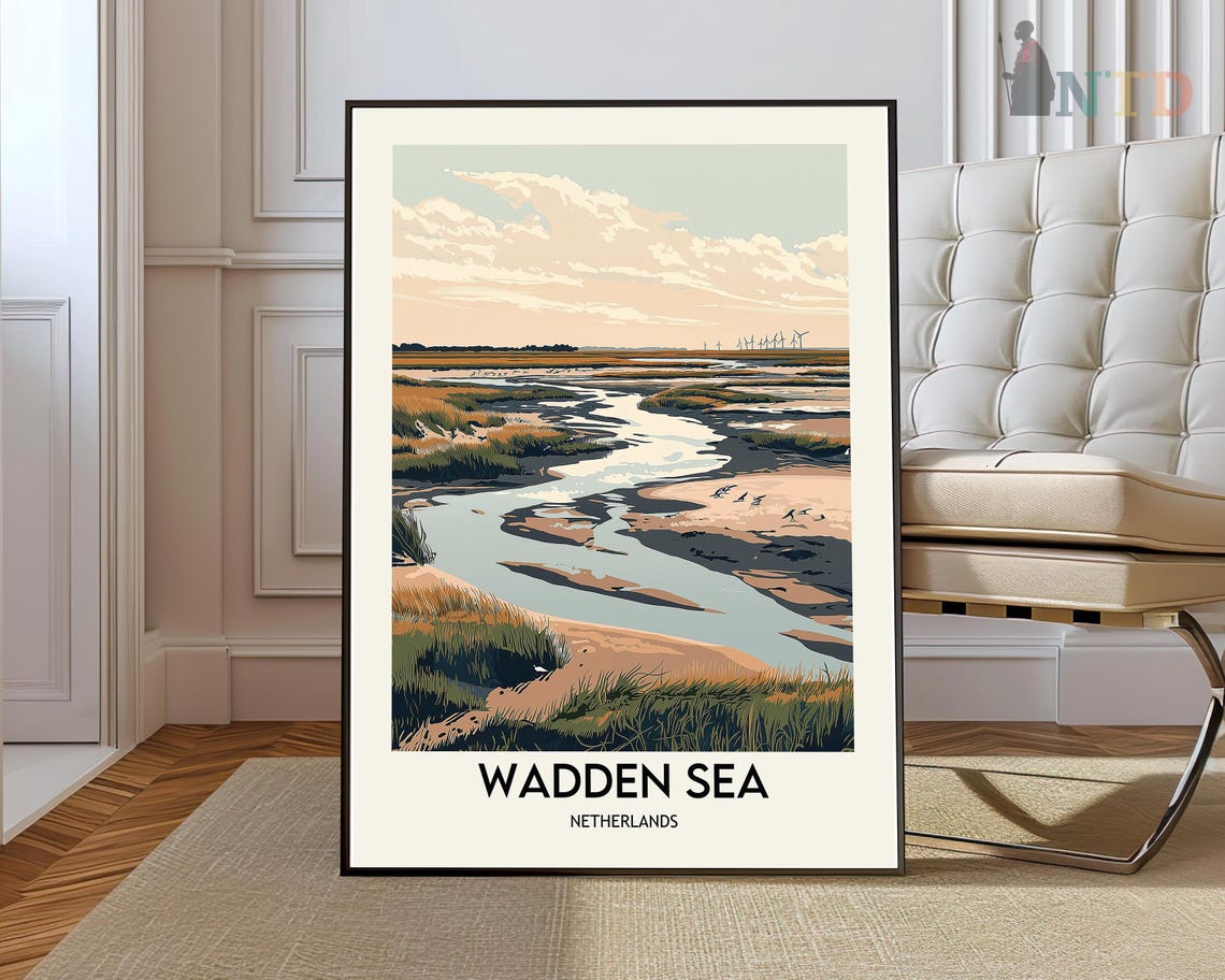 Wadden Sea Netherlands Tidal Flats Coastal Travel Art Poster