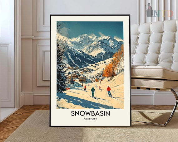 Snowbasin Ski Resort Utah Vintage Winter Mountain Poster Ski Art