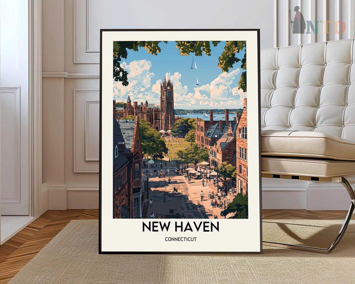 New Haven Connecticut Historic College Town Vintage Travel Poster