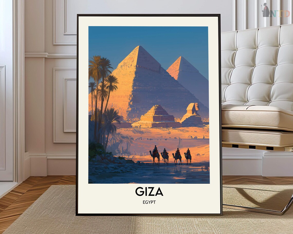 Giza Poster Print, Egypt Travel Map Landmark Culture