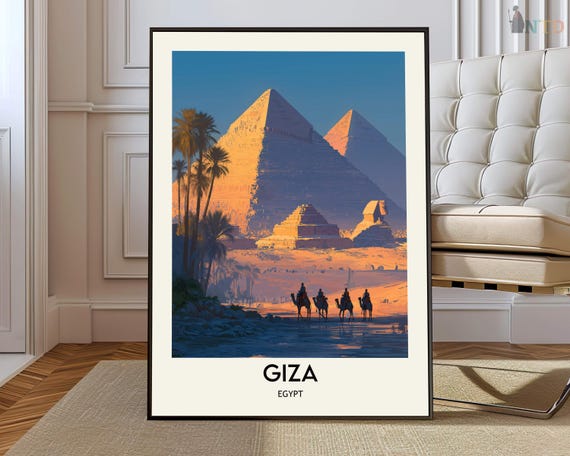 Giza Poster Print, Egypt Travel Map Landmark Culture