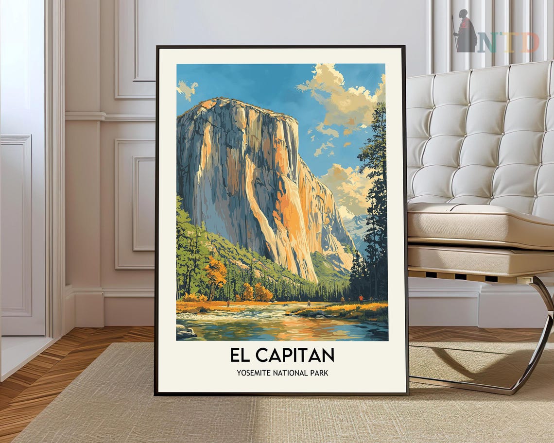 El Capitan Yosemite National Park Granite Cliff Vintage Travel Poster