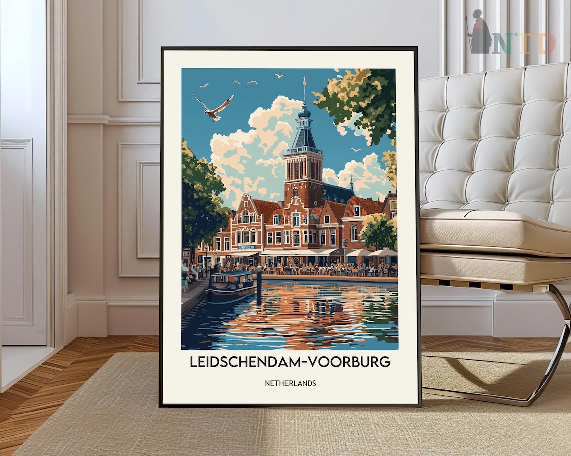 Leidschendam-Voorburg Canal Historic Building Netherlands Travel Poster