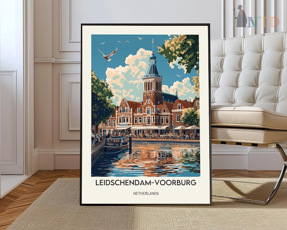 Leidschendam-Voorburg Canal Historic Building Netherlands Travel Poster