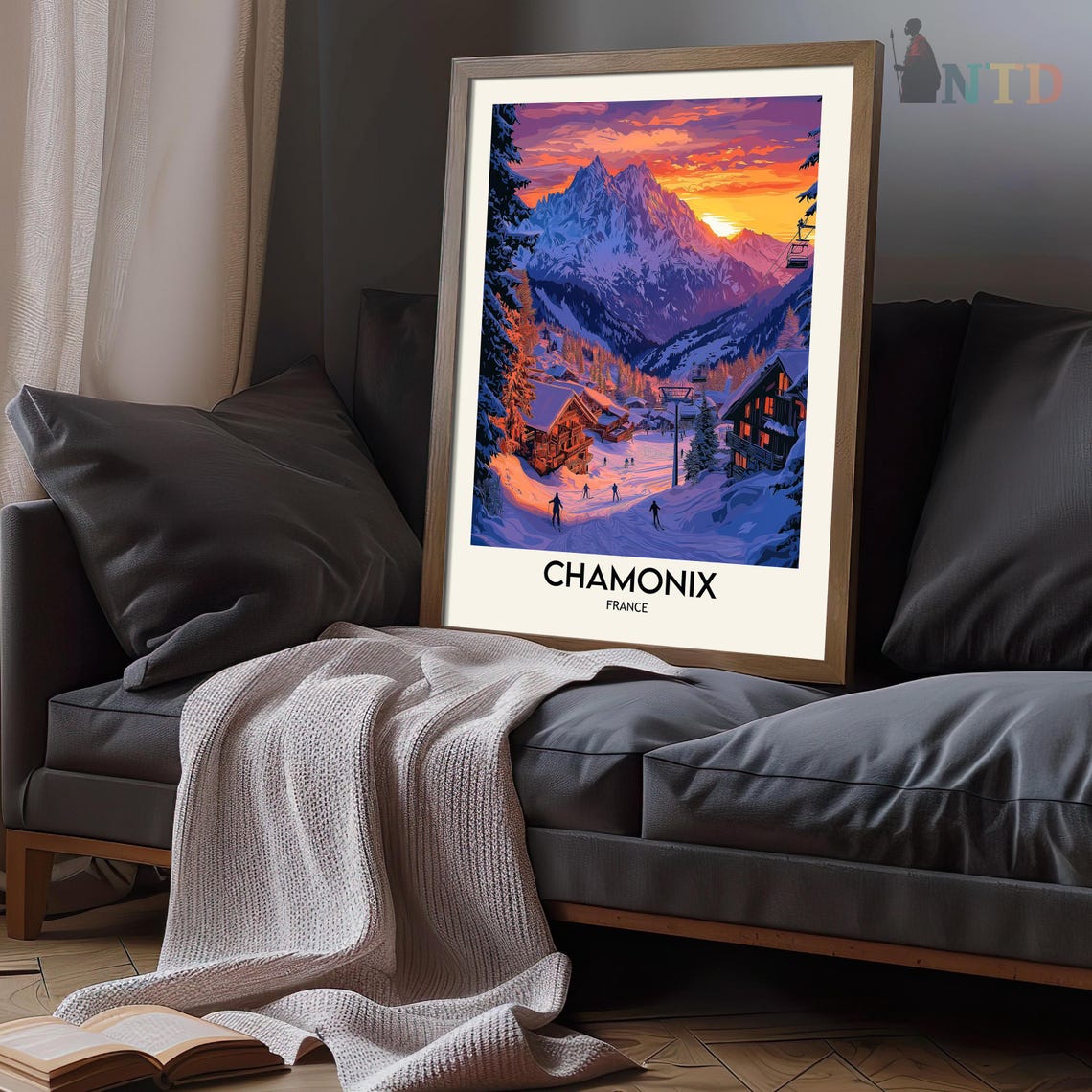 Chamonix France Sunset Ski Village Alpine Glow Slopes Poster - Image 3