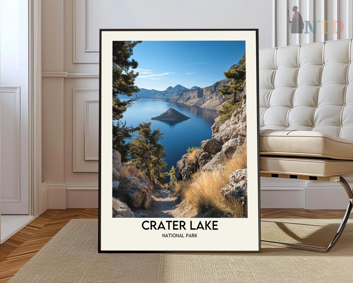 Crater Lake National Park Deep Blue Water Island View Poster