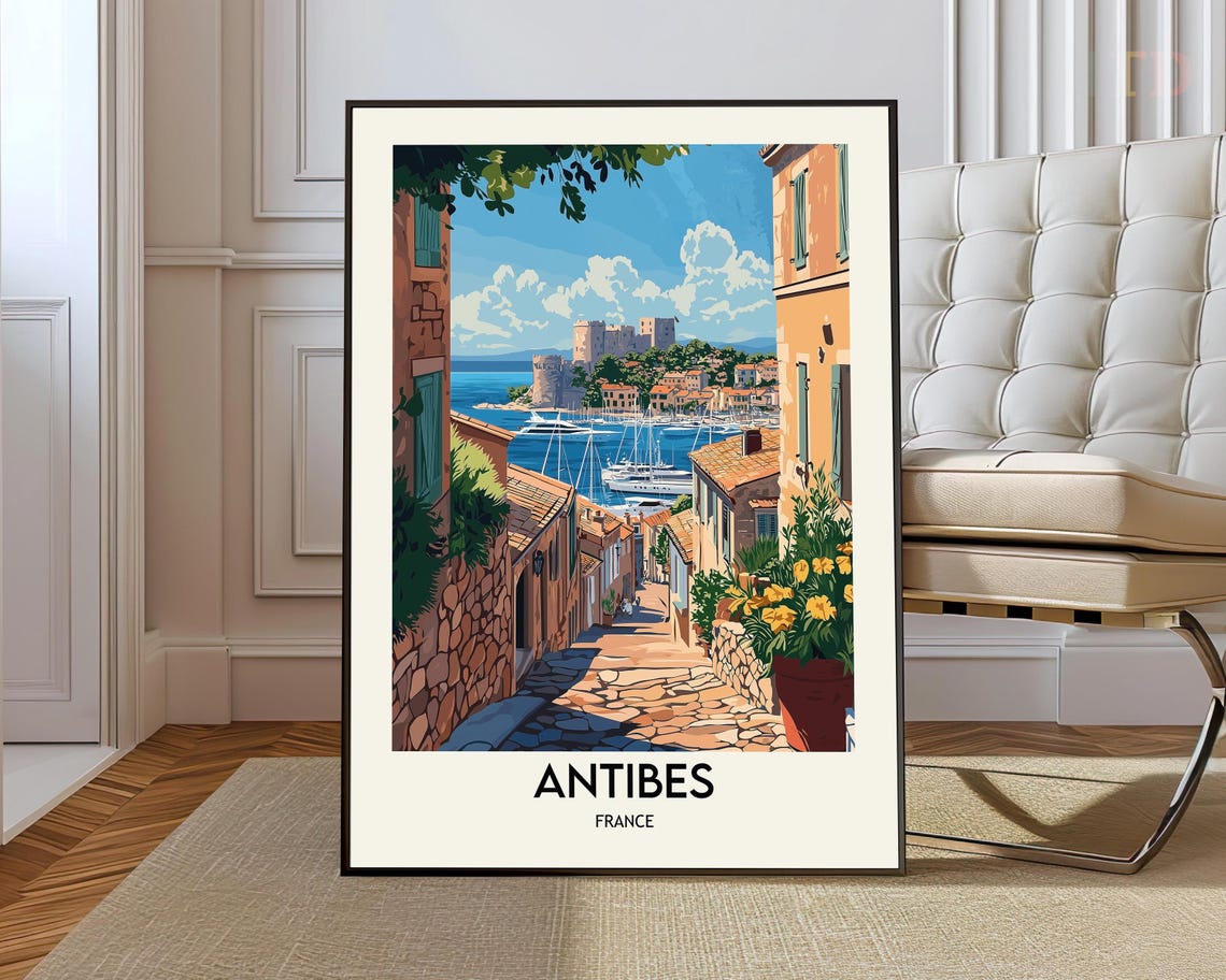 Antibes France Cobblestone Lane Leading to the Old Harbor Poster
