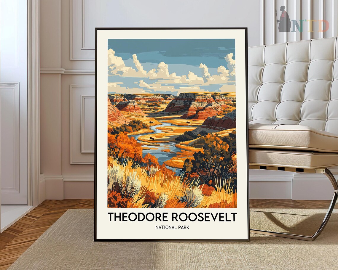 Theodore Roosevelt National Park Badlands River Travel Poster