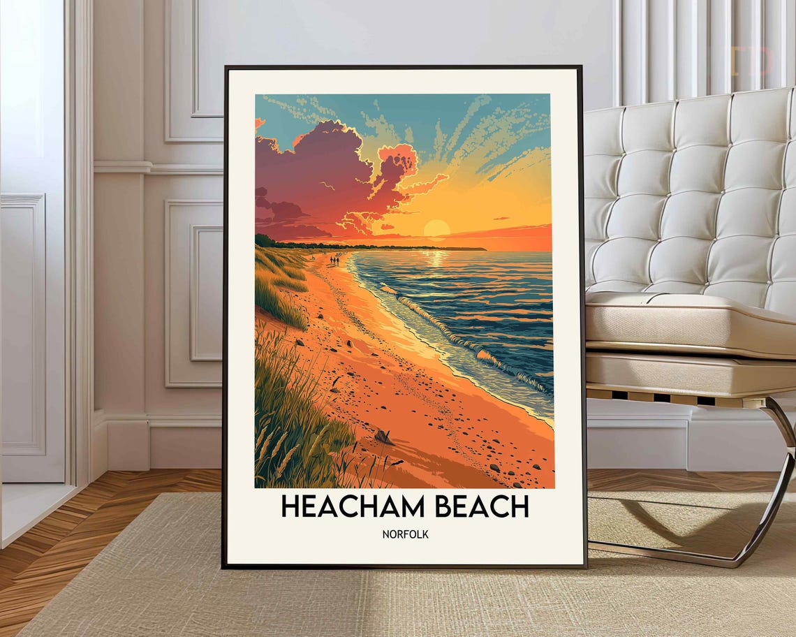 Heacham Beach Norfolk Golden Sunset Shoreline Dunes View Poster