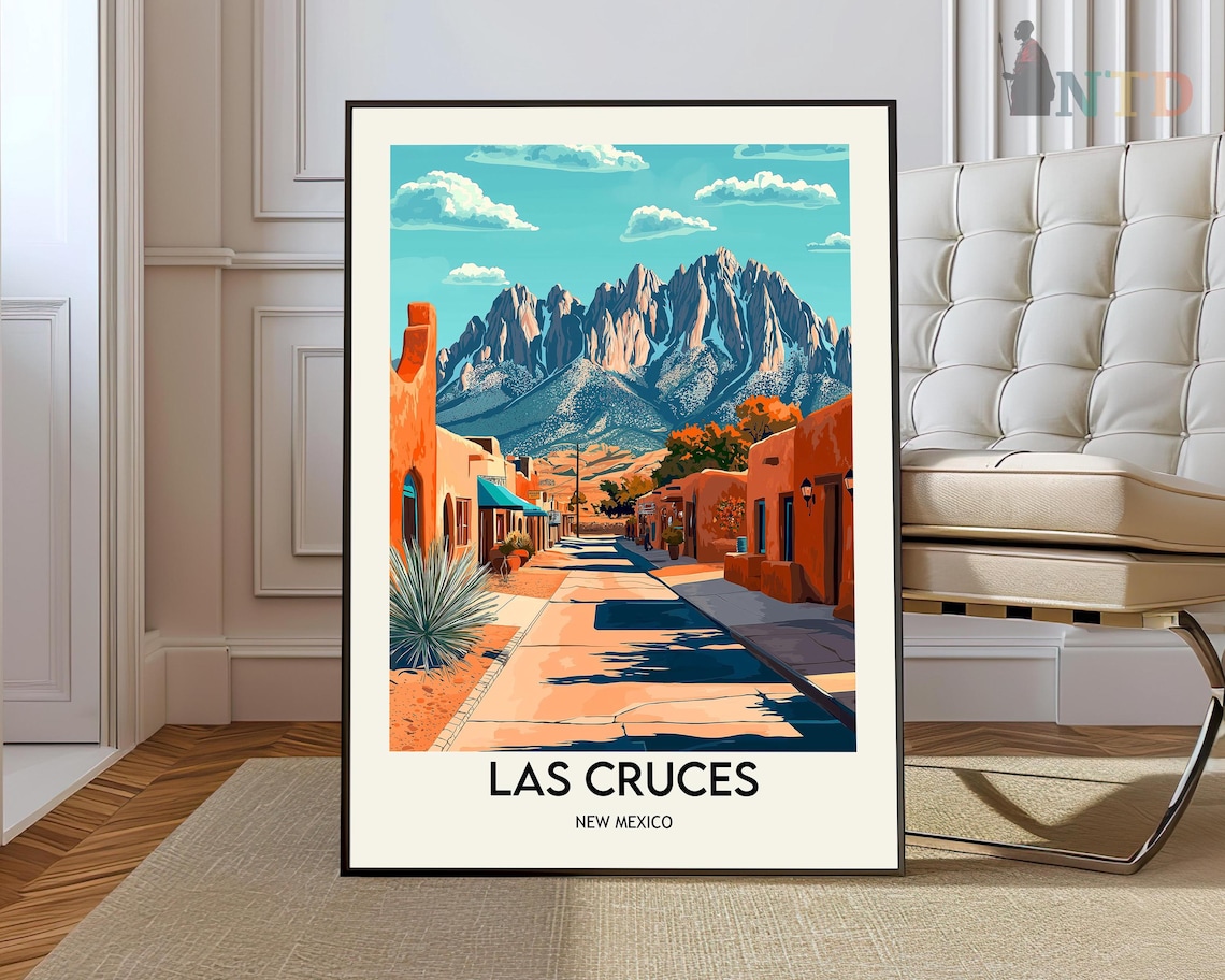 Las Cruces New Mexico Adobe Street Organ Mountains Travel Poster