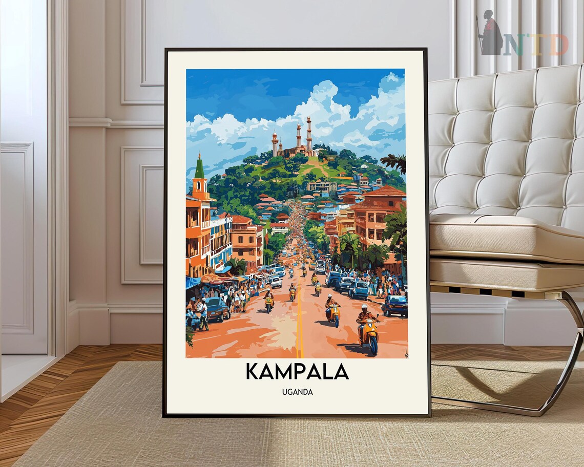 Kampala Uganda Wide Avenue With Motorcycles Hilltop Church Poster