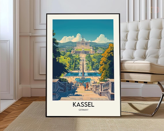 Kassel Germany Travel Poster Palace Park and Grand Terrace View