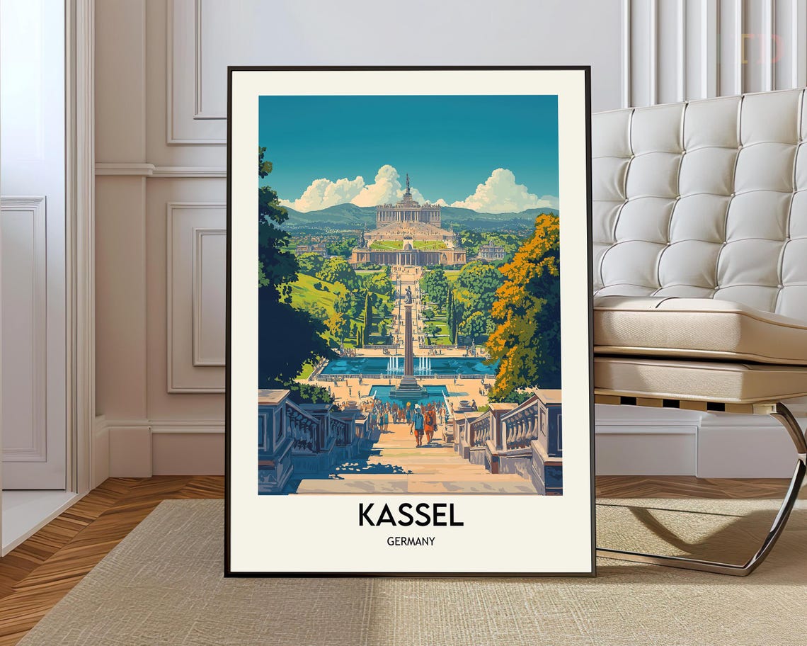 Kassel Germany Travel Poster Palace Park and Grand Terrace View