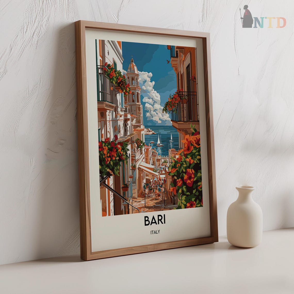 Bari Italy Flower Balcony Street Old Town Seaside Travel Poster - Image 2