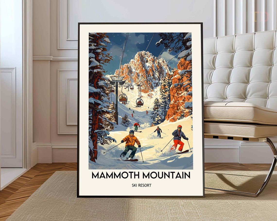 Mammoth Mountain California Ski Resort Vintage Winter Travel Poster