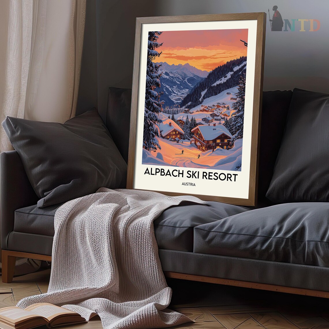 Alpbach Ski Resort Austria Sunset Village Vintage Travel Poster - Image 3