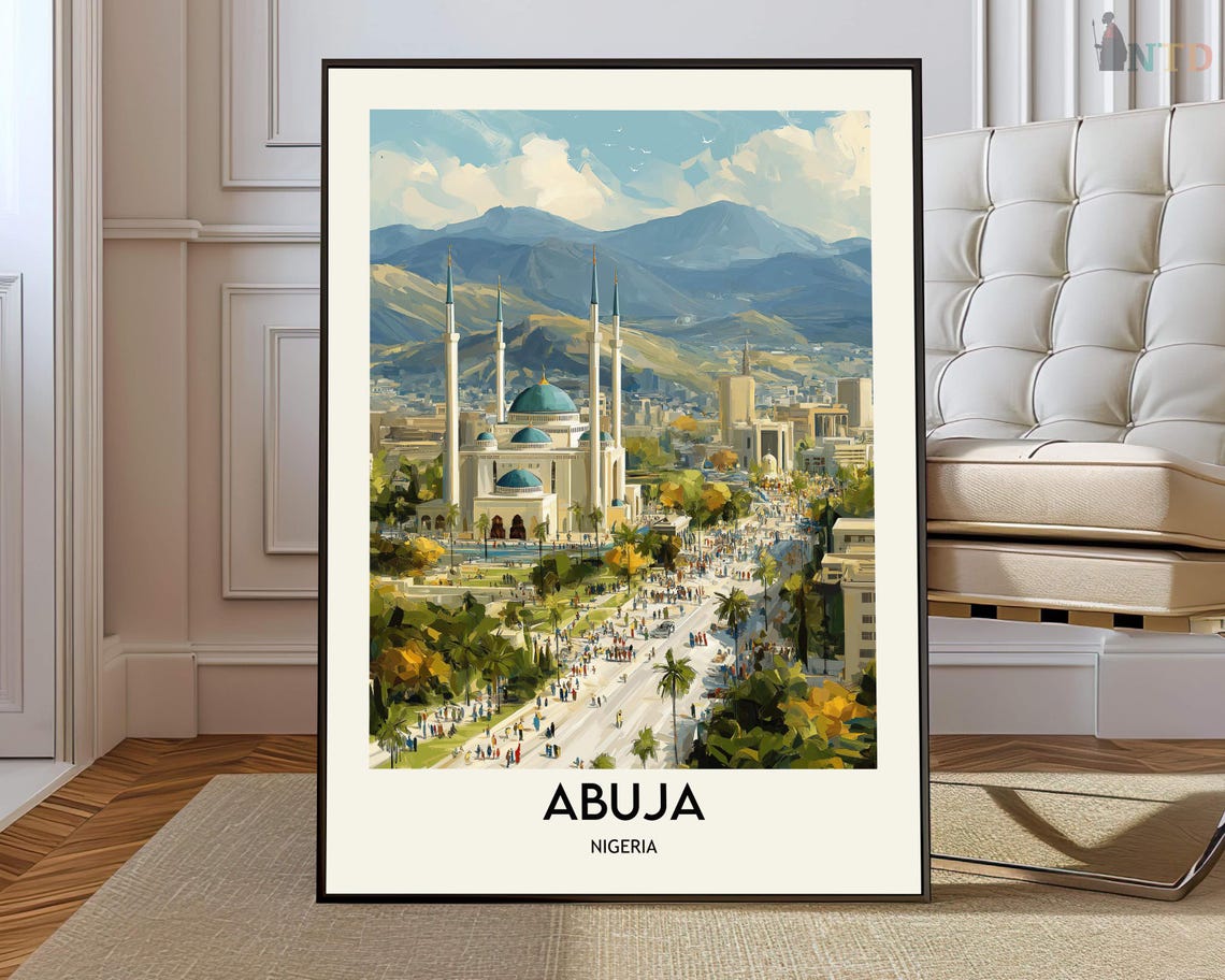 Abuja Nigeria National Mosque Street Scene Mountain Travel Poster