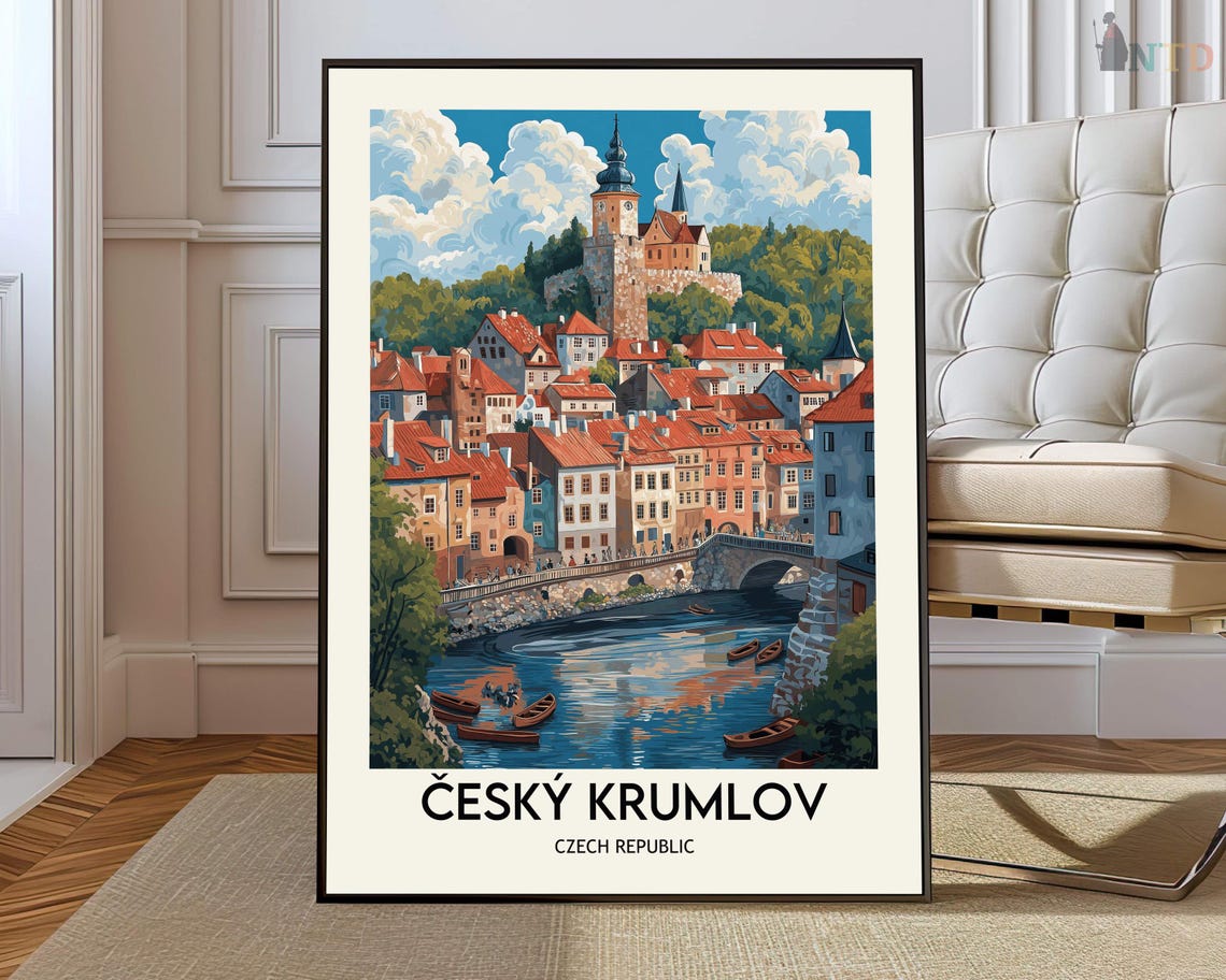 Český Krumlov Czech Republic Castle River Vintage Travel Poster