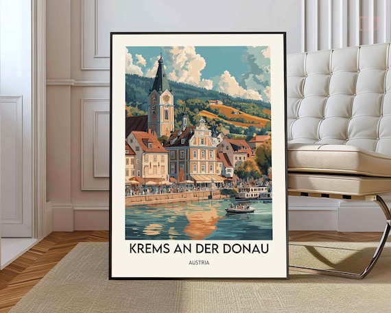 Krems An Der Donau Austria Danube Riverside Town Vintage Travel Poster