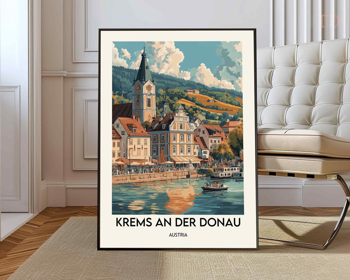 Krems An Der Donau Austria Danube Riverside Town Vintage Travel Poster