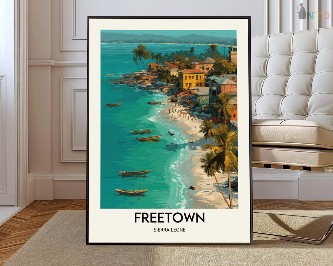 Freetown Sierra Leone Turquoise Beach Boats Coastal Travel Poster