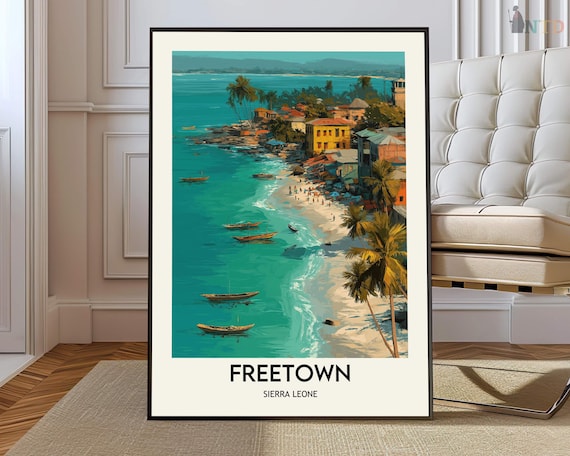 Freetown Sierra Leone Turquoise Beach Boats Coastal Travel Poster