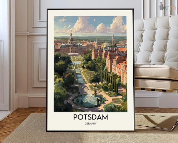 Potsdam Germany Palace Gardens Aerial Fountain Travel Poster