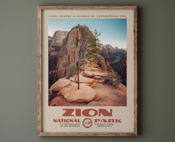 Zion National Park Utah Angels Landing Vintage Photography Poster