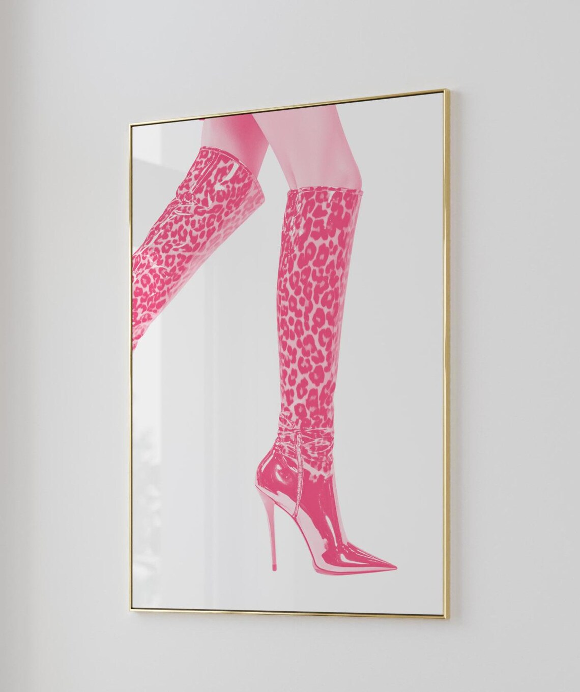 Pink Leopard Stiletto Boots Girly Fashion Poster with Glossy Style - Image 2