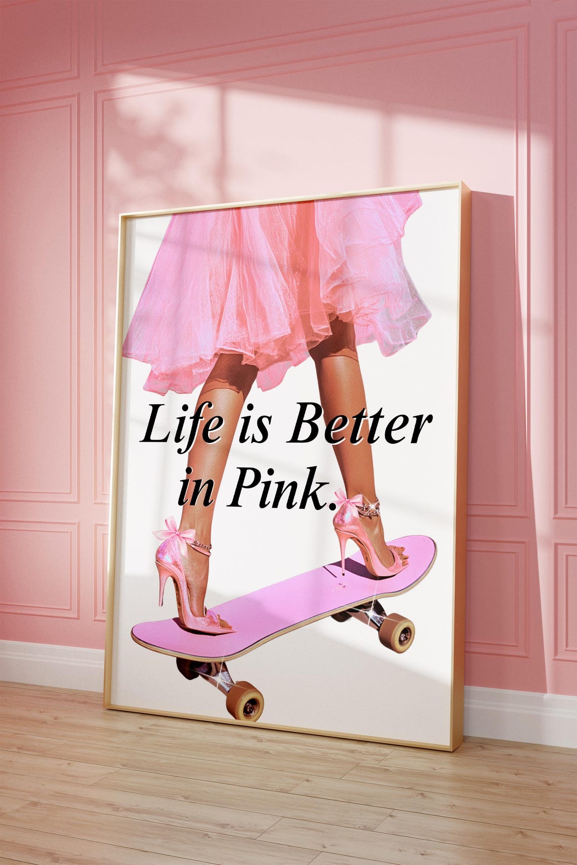 Life Is Better In Pink Poster Pink Heel Aesthetic Poster It Girl Women Fashion Aesthetic Poster For Living Room Or Bedroom Vintage Girl - Image 2