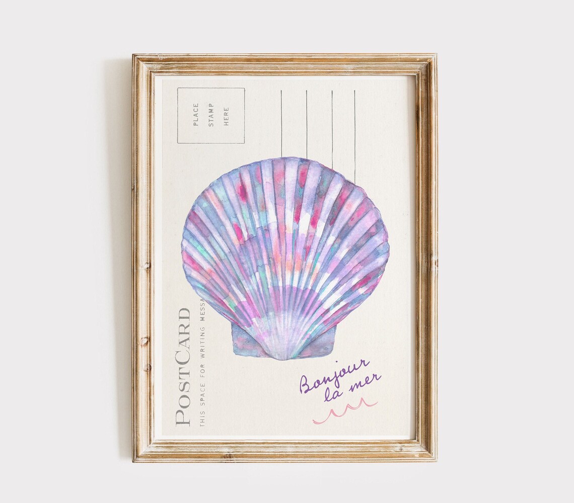 Coastal Seashell Vintage Wall Art Print, Preppy Decor