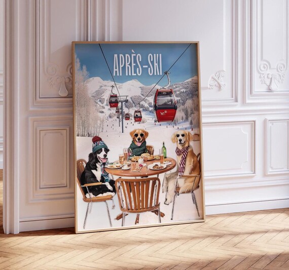 Retro Apres Ski Dogs Vintage Ski Lodge Poster