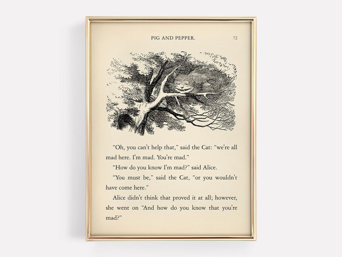 Alice in Wonderland Were All Mad Here Cheshire Cat Book Poster