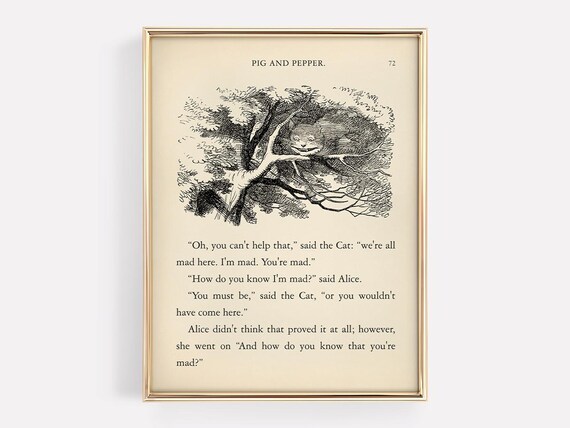 Alice in Wonderland Were All Mad Here Cheshire Cat Book Poster